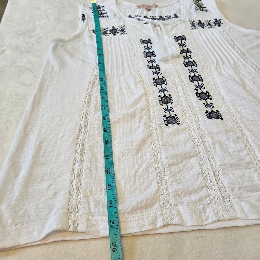 Philosophy Anthropologie Top Blouse Women Size XL White Blue Embroidery Boho - Picture 9 of 13